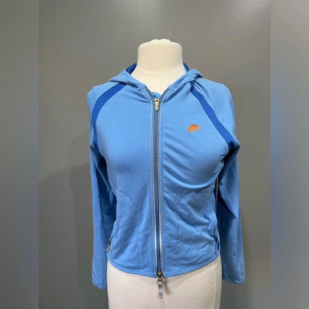 Nike Track Jacket Womens‎ Blue Hooded Zipper Pockets Full Zip